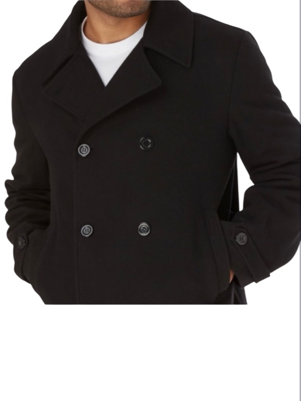 H&M Men’s Black Double Breasted Mid Weight Pea Coat Jacket Sz 44R
